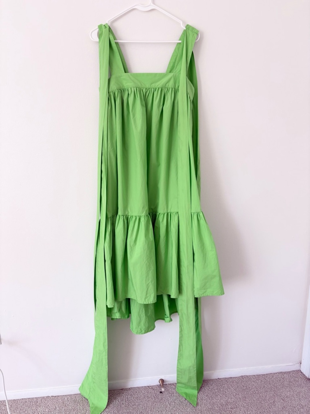 Christopher John Rogers Green Tiered Tie Shoulder High Low Babydoll Dress Small - Picture 8 of 16